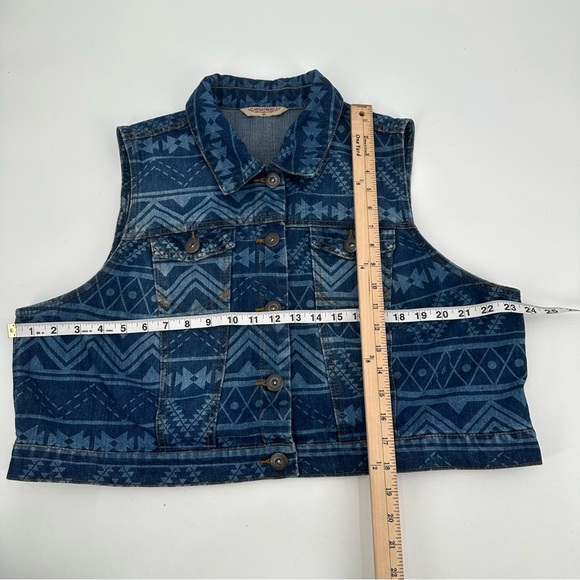 HIGHWAY JEANS Vest Womens 2X Blue Tribal Print Denim Crop Plus Buttons Western - Picture 6 of 12